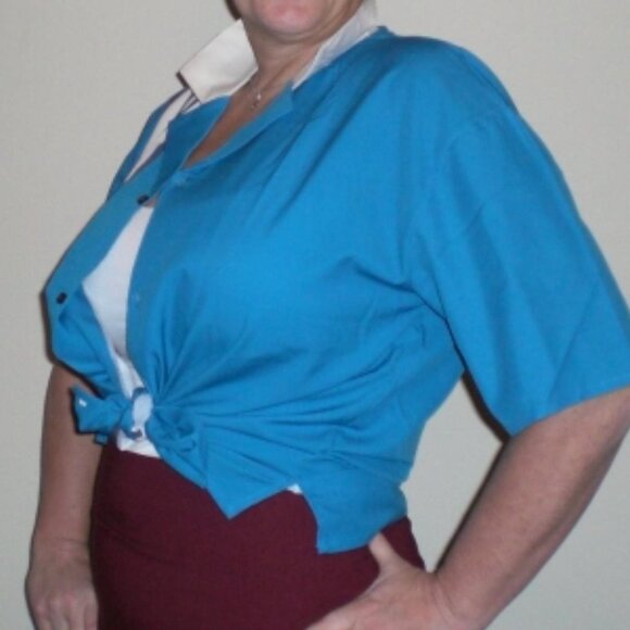 Women's Blue and Cream Shirt, L, Women's Hawaiian Retro Bowling 1950s Style Shir - Picture 7 of 7